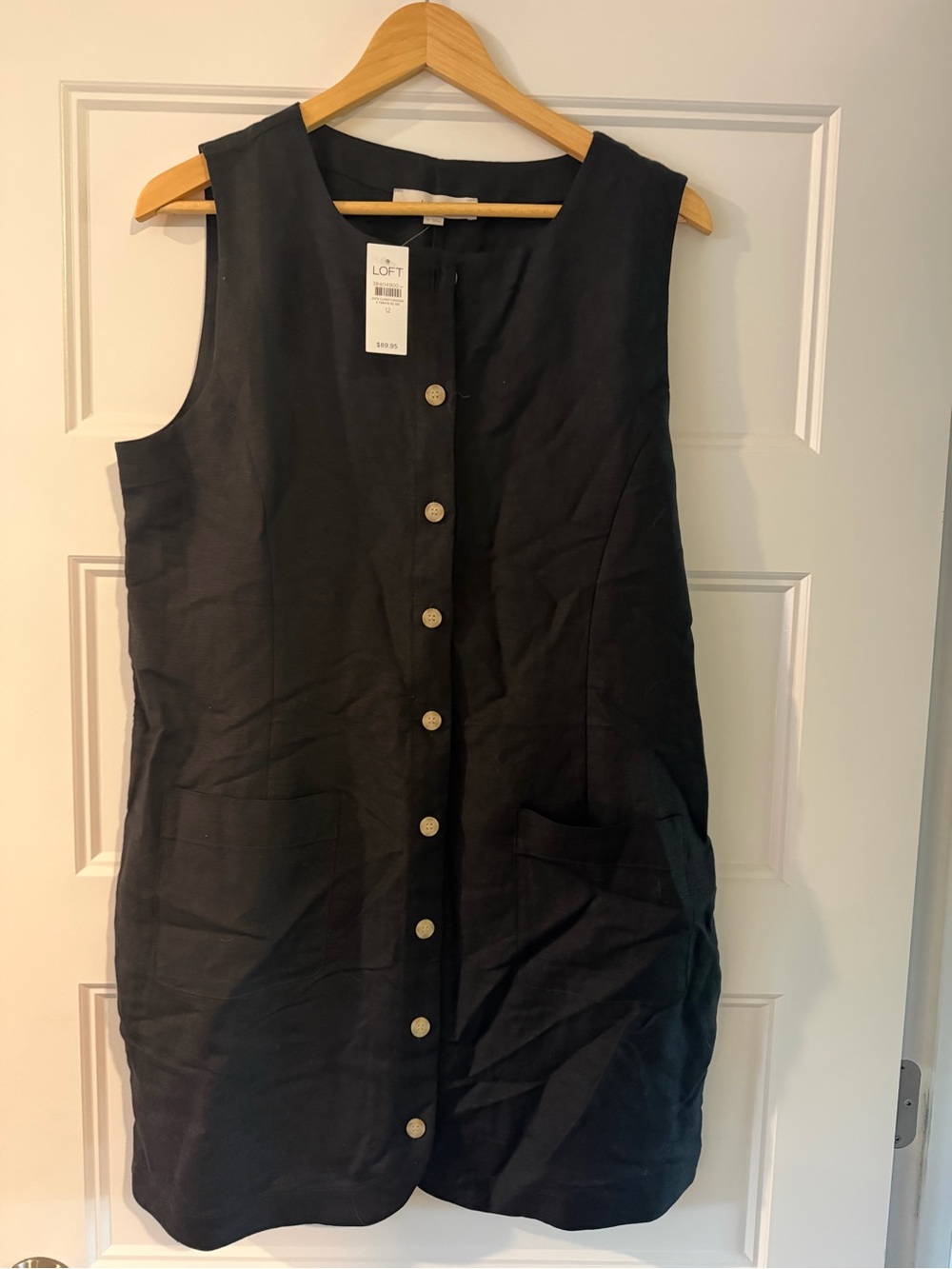 LOFT Black Sleeveless Button-Front Shift Dress